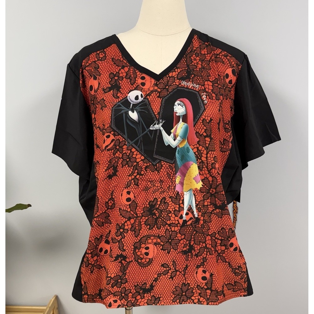 NWT Cherokee Nightmare Before Christmas Scrub Top 3X Undying Love Scrubs Nurse